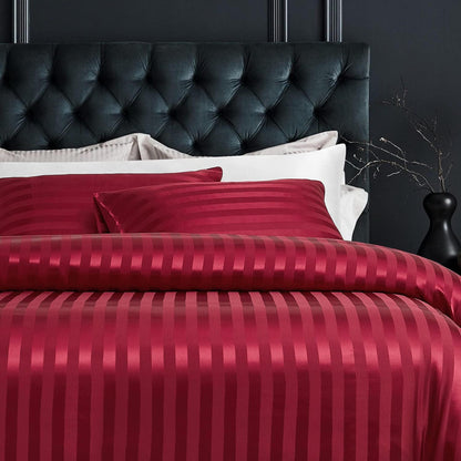 Satin Bettwäsche Set 135x200cm Rot – Gestreift & Seidig Glänzend