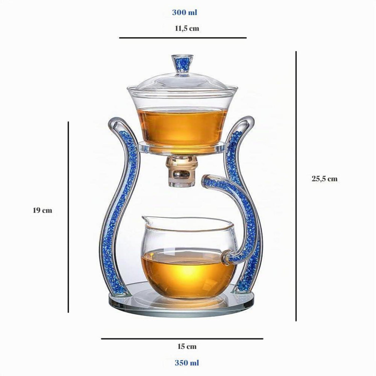 Glas-Teekanne Set mit Infusor & Rotation – Blau