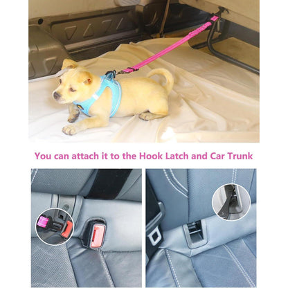 Hund Auto Sicherheitsgurt mit Bungee & 360° Drehklickverschluss Rosa