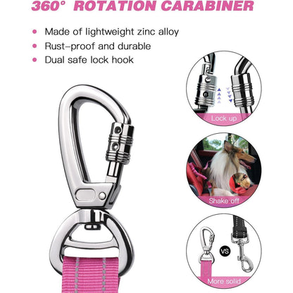 Hund Auto Sicherheitsgurt mit Bungee & 360° Drehklickverschluss Rosa