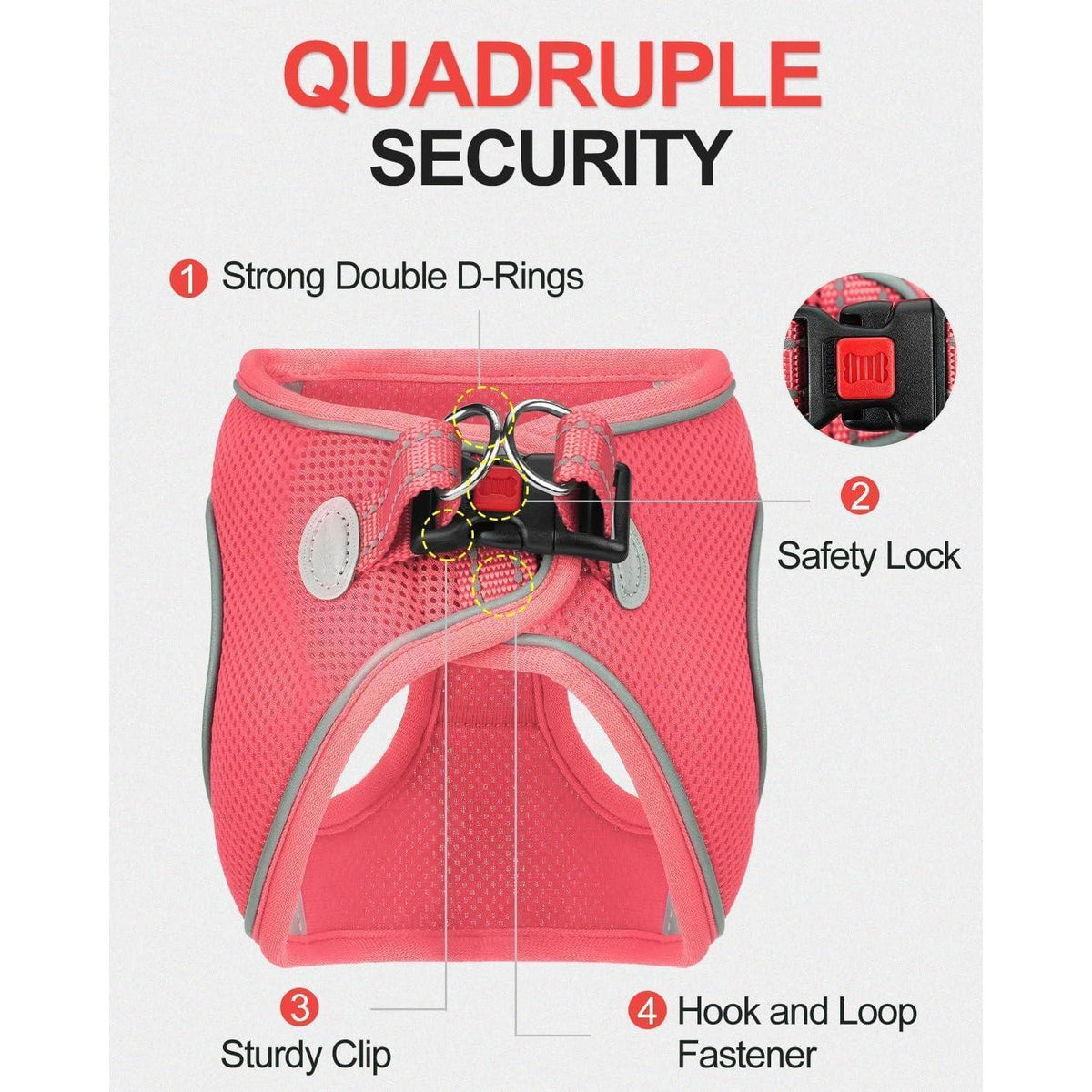 Joytale Hundegeschirr Air-Mesh atmungsaktiv reflektierend Pink XXS