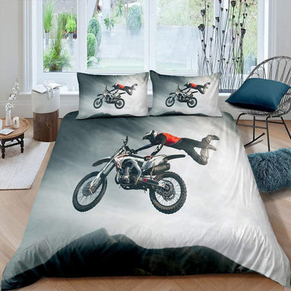 Motocross Bettwäsche Set 135x200cm – Kinderzimmer Motorrad Design