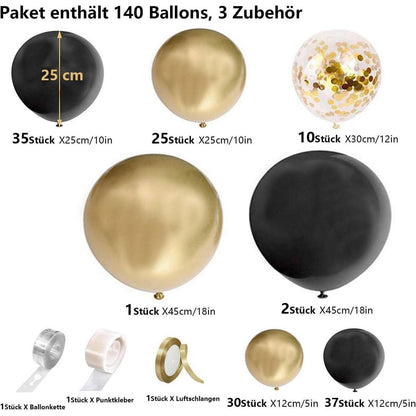 Ballons Gold Schwarz Luftballons Geburtstag 140stk girlande
