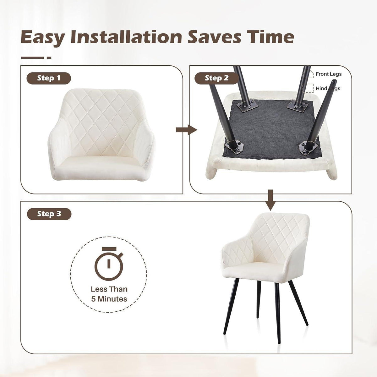 Samt Esszimmerstühle 4er Set mit Armlehnen, Creme