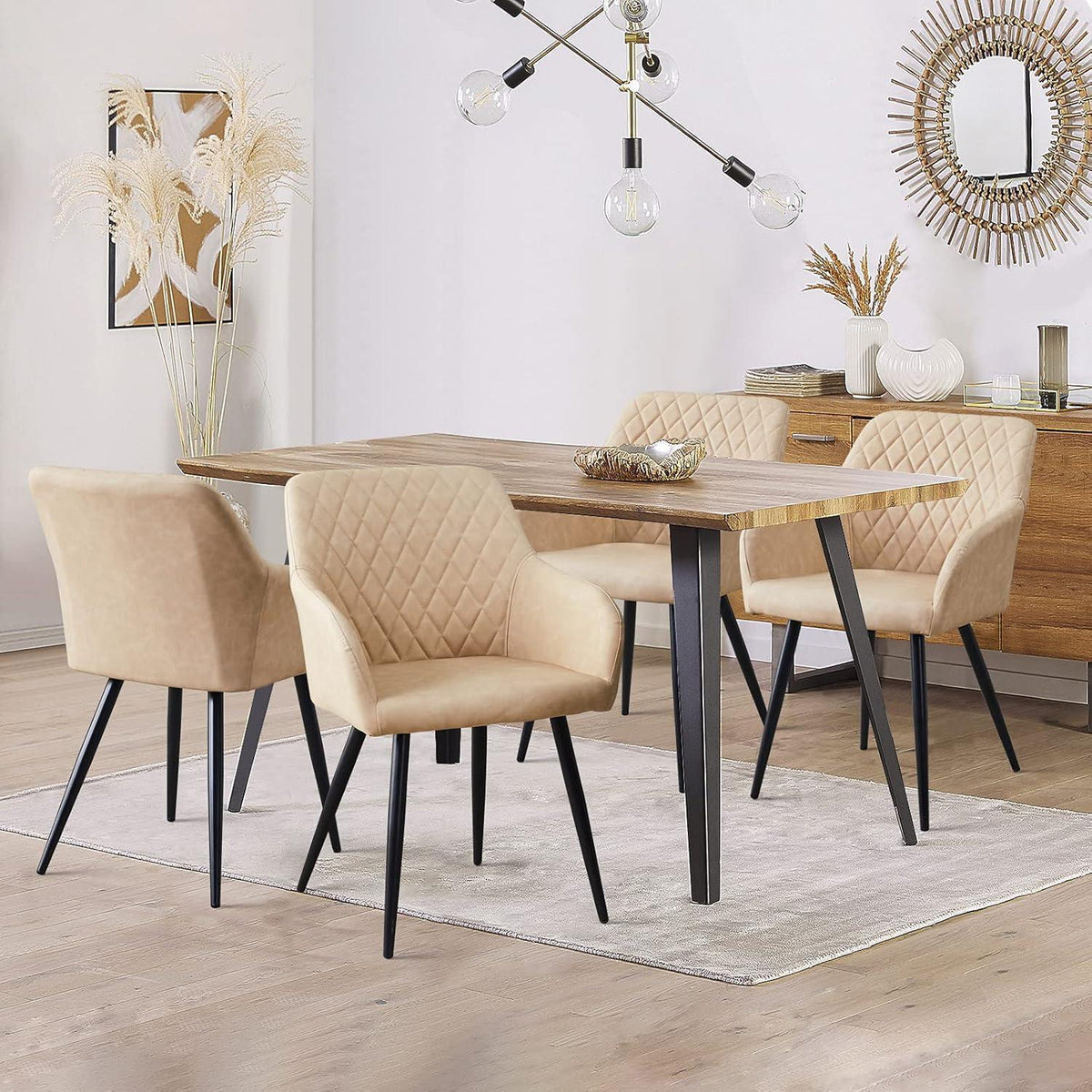Moderner Esszimmerstuhl Set 2er, Creme in Lederoptik