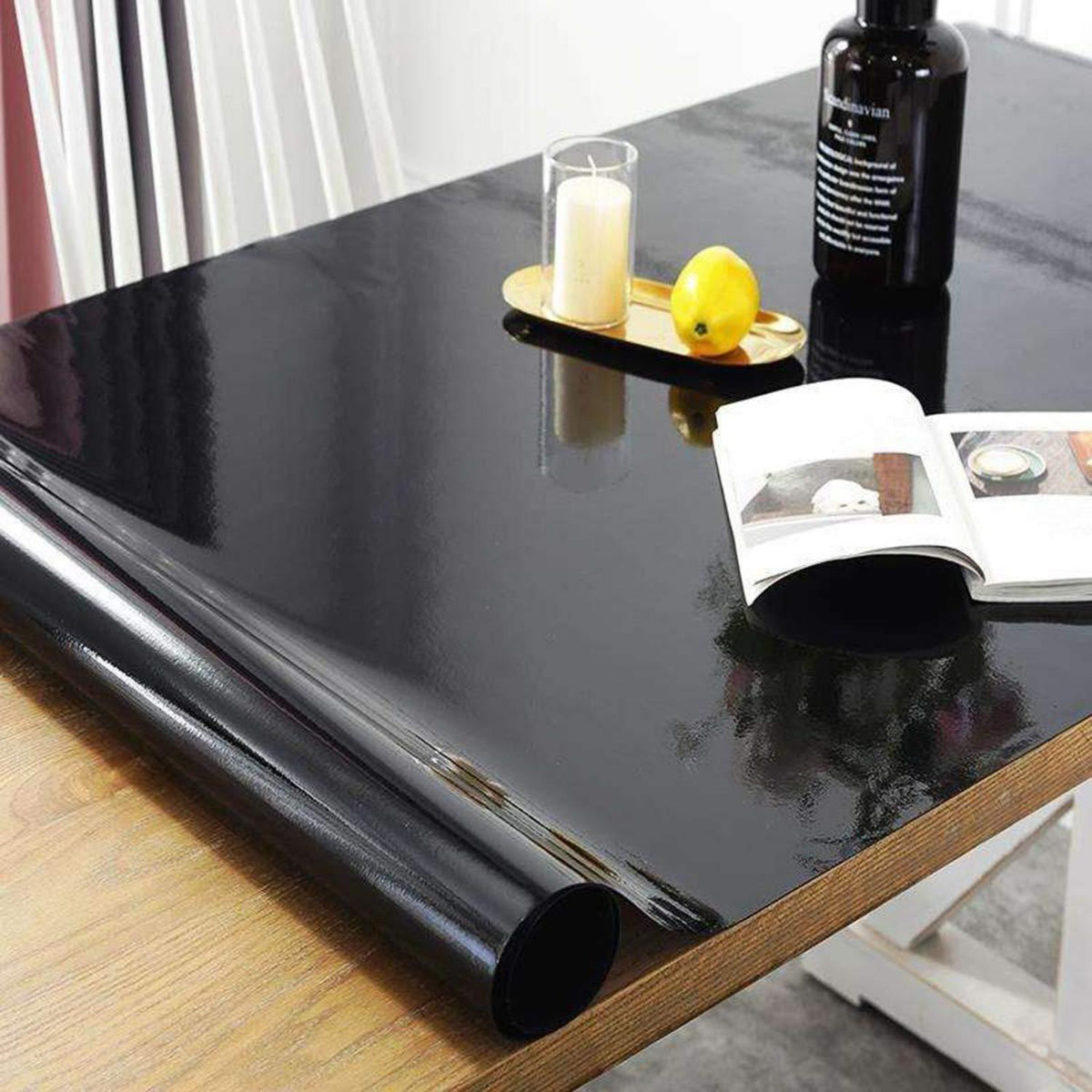 PVC Tischdecke wasserdicht 80x200cm Schwarz
