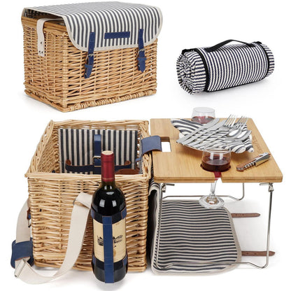 Picknickkorb Set für 2 Personen mit Weintisch & Zubehör