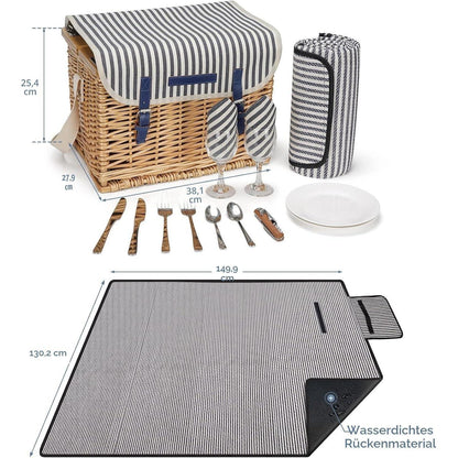Picknickkorb Set für 2 Personen mit Weintisch & Zubehör