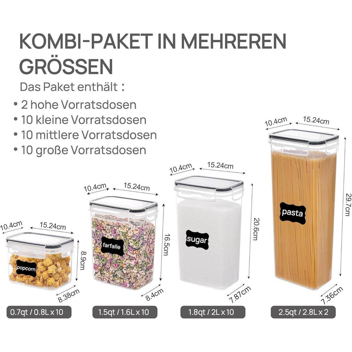 Vorratsdosen Set 32 Stück luftdicht BPA-frei mit Etiketten