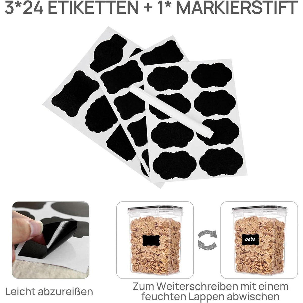 Vorratsdosen Set 32 Stück luftdicht BPA-frei mit Etiketten