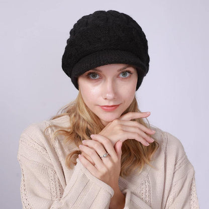 Damen Wintermütze mit Visier, gefüttert, Zopfstrick