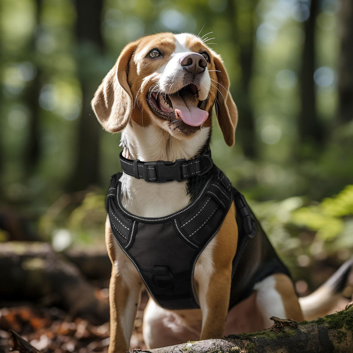 Gepolstertes Hundehalsband aus Neopren & Nylon, verstellbar, reflektierend, XL Schwarz