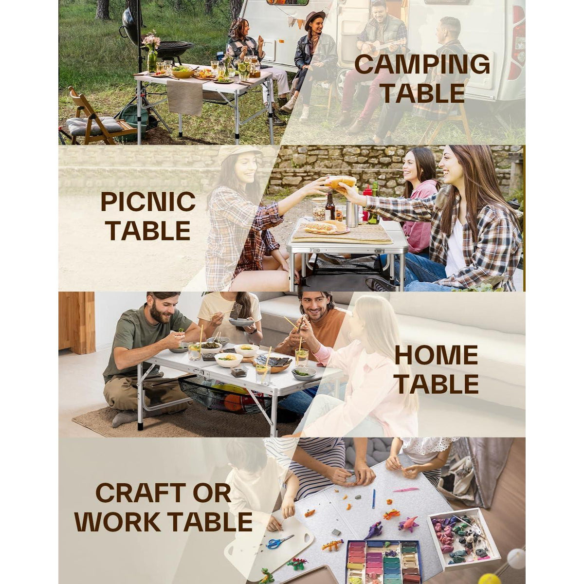 Höhenverstellbarer Campingtisch mit Netzablage, 90x60cm Weiß