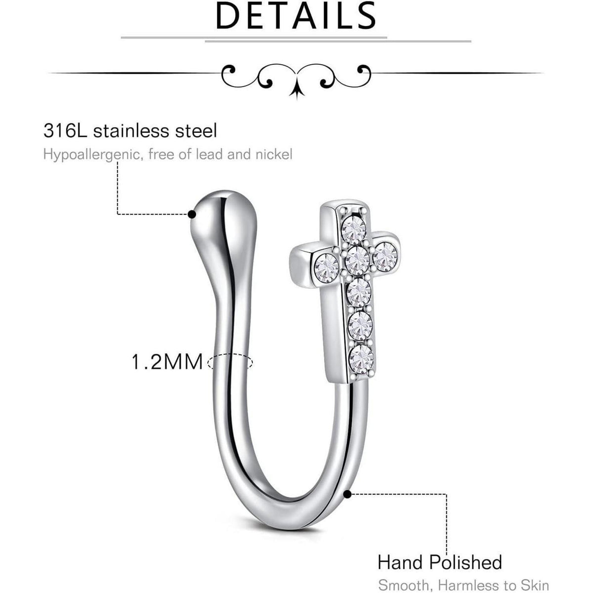 Fake Nasenpiercing Set 9 Stück Silber Chirurgenstahl Hoop