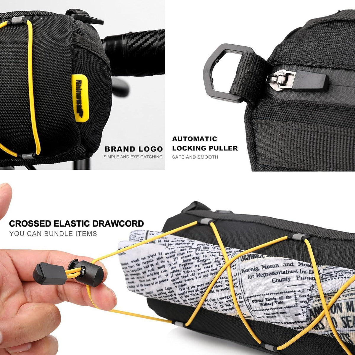 Fahrrad Lenkertasche mit Schultergurt, 2.4L, Schwarz-Gelb