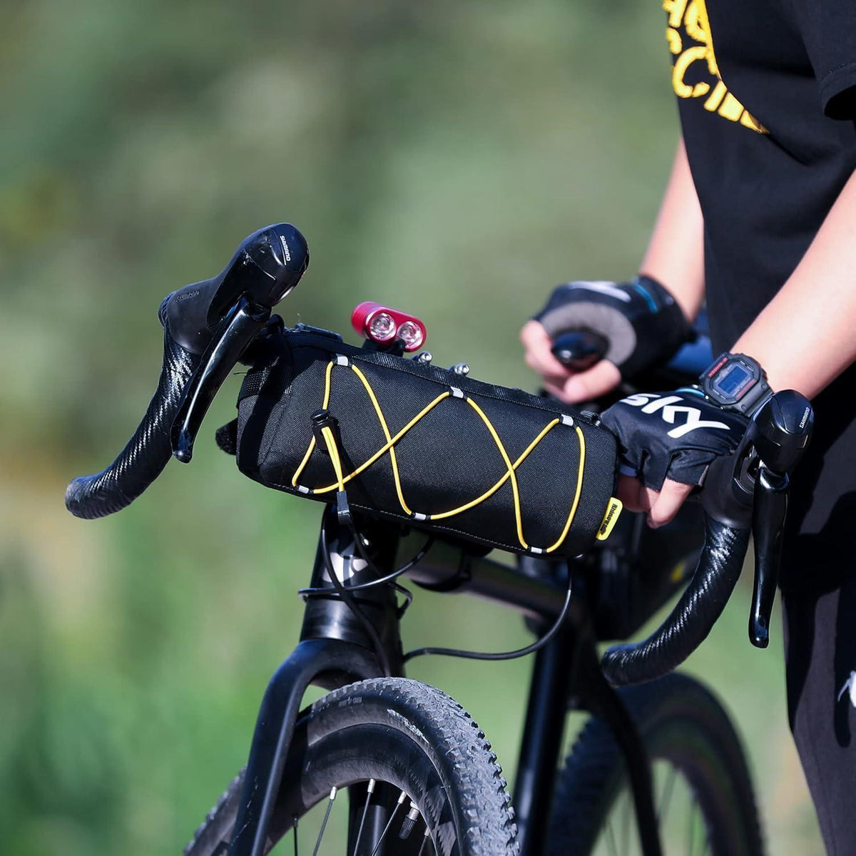 Fahrrad Lenkertasche mit Schultergurt, 2.4L, Schwarz-Gelb