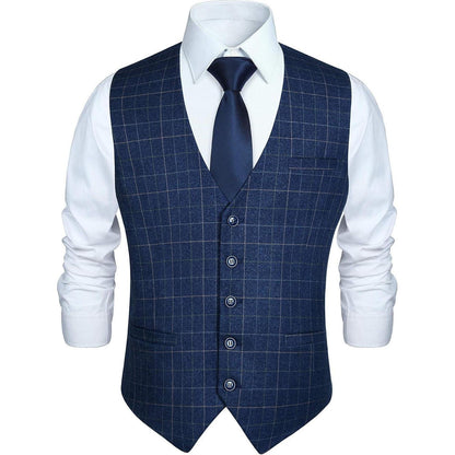 Formale Hochzeitsfeier Baumwolle Plaid Anzug Weste Herren XS