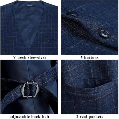 Formale Hochzeitsfeier Baumwolle Plaid Anzug Weste Herren XS