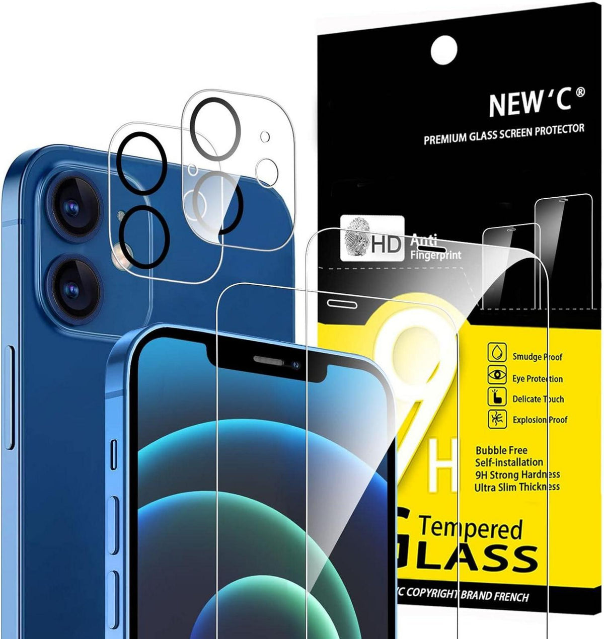Panzer Schutz Glas & Kameraschutz für iPhone 12 (4 Stück) - 9H-Härte