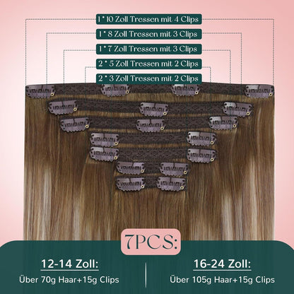 Clip-In Haarverlängerung Echthaar Balayage Blond Mittelbraun