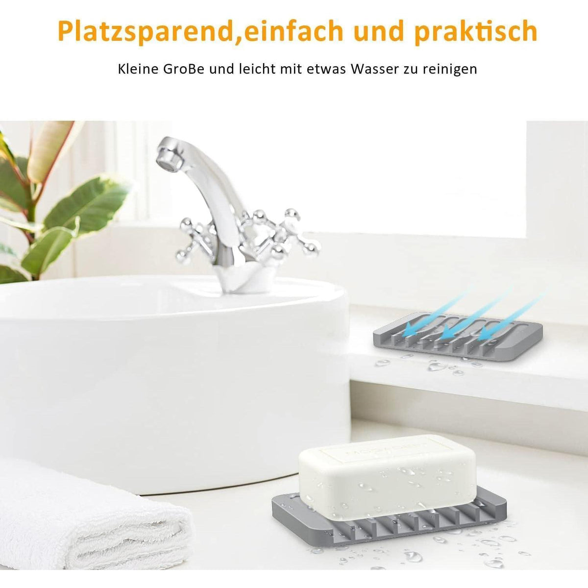 Silikon Seifenschale 2er Set mit Ablauf, Grau