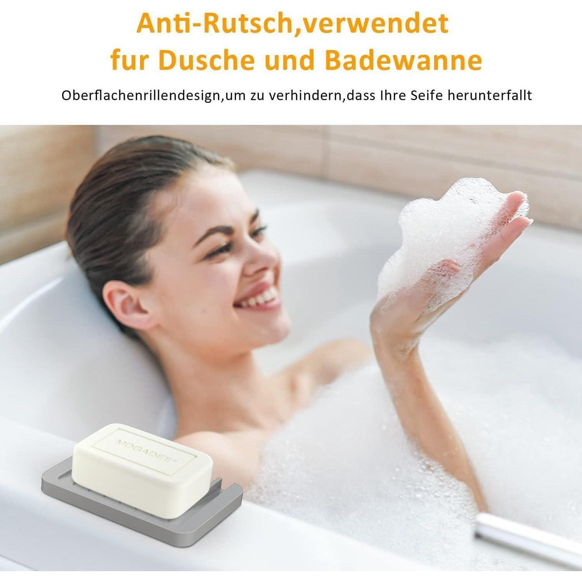 Silikon Seifenschale 2er Set mit Ablauf, Grau