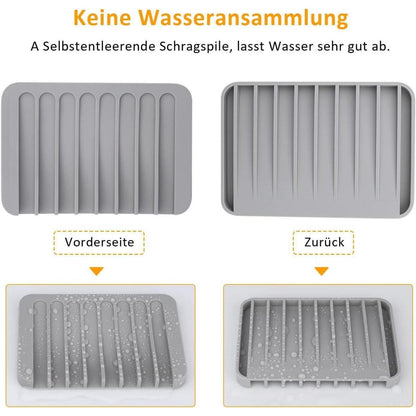 Silikon Seifenschale 2er Set mit Ablauf, Grau