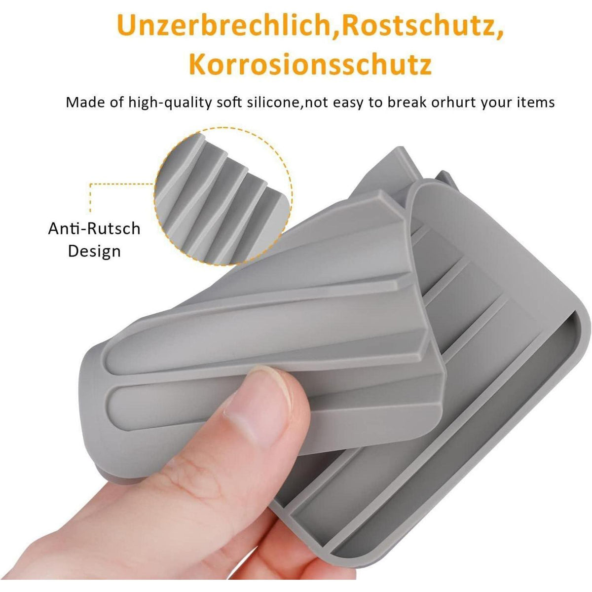 Silikon Seifenschale 2er Set mit Ablauf, Grau