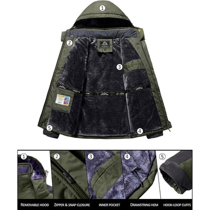 Herren Winterjacke Wasserdicht Warm Gefüttert Skijacke Armeegrün