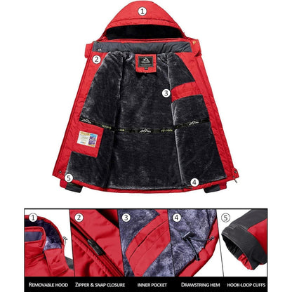 Herren Winterjacke Wasserdicht Warm Gefüttert Skijacke Rot