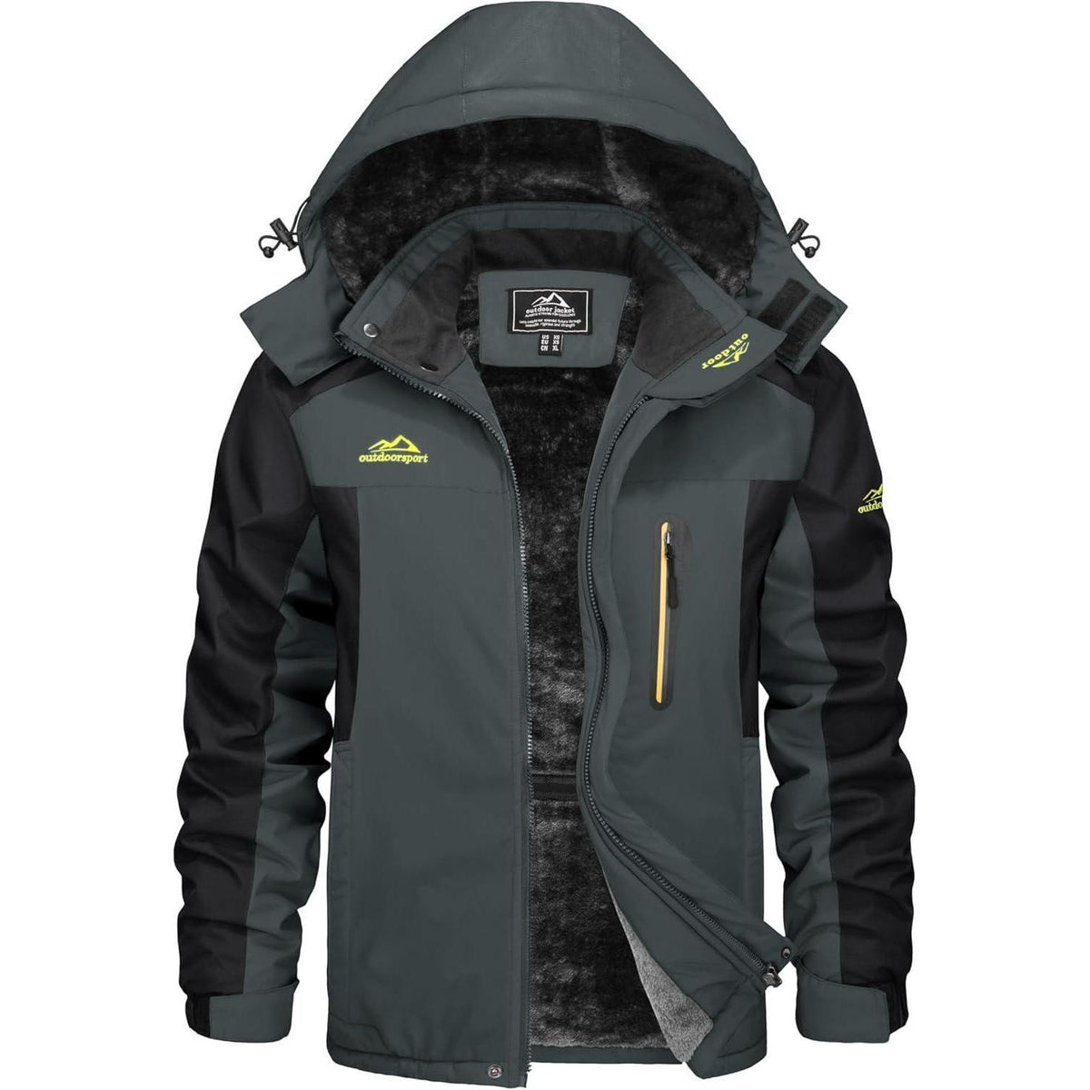 Herren Winterjacke Wasserdicht Warm Gefüttert Skijacke Grau-Schwarz