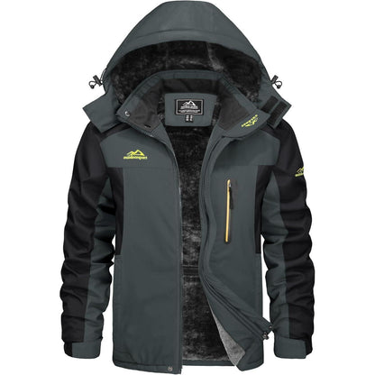 Herren Winterjacke Wasserdicht Warm Gefüttert Skijacke Grau-Schwarz