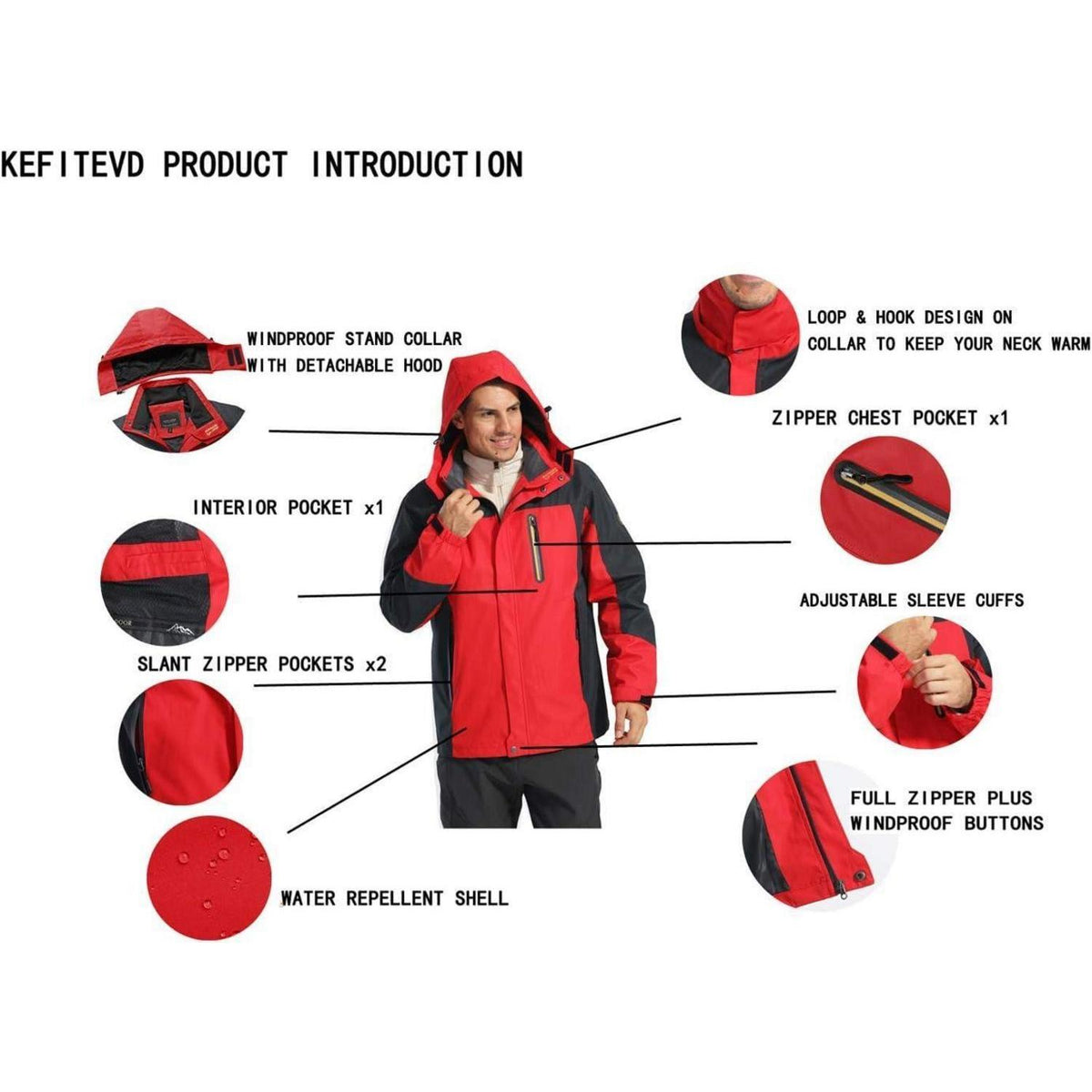 Herren Softshelljacke wasserabweisend mit abnehmbarer Kapuze Rot