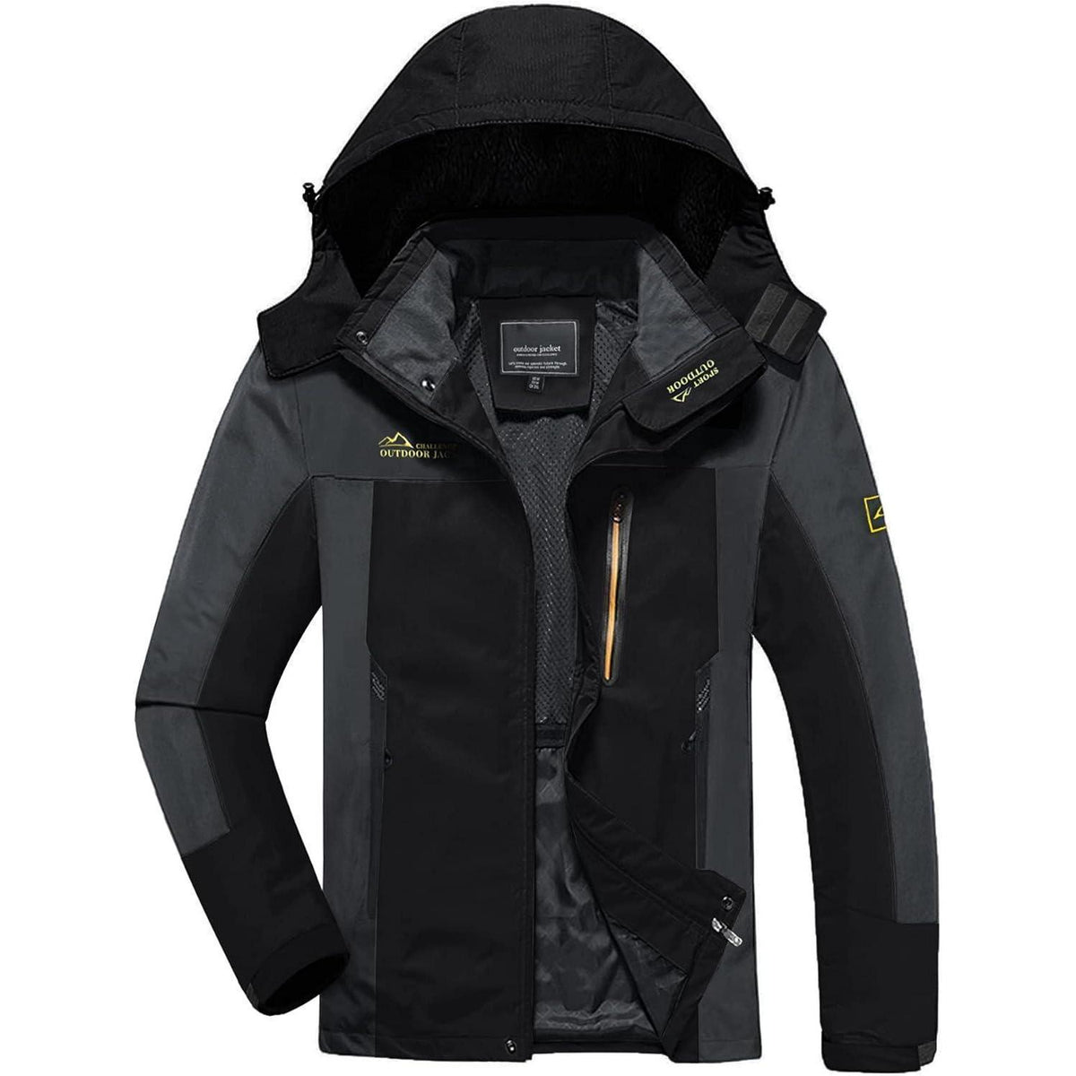 Herren Softshelljacke wasserabweisend mit abnehmbarer Kapuze Schwarz-grau XL