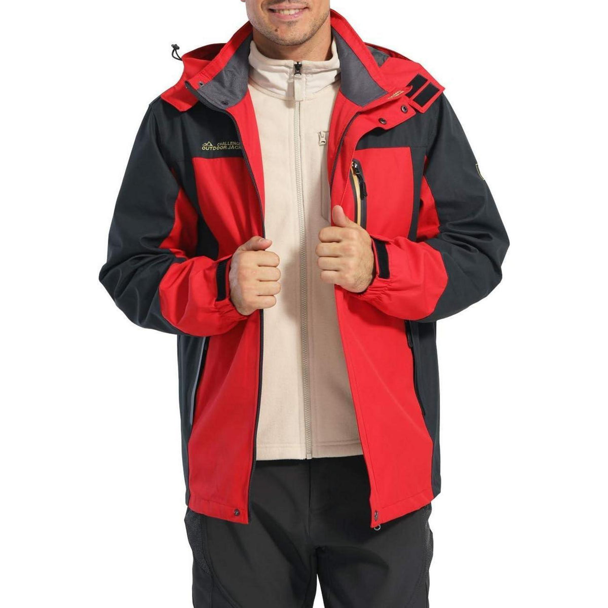 Herren Softshelljacke wasserabweisend mit abnehmbarer Kapuze Rot L