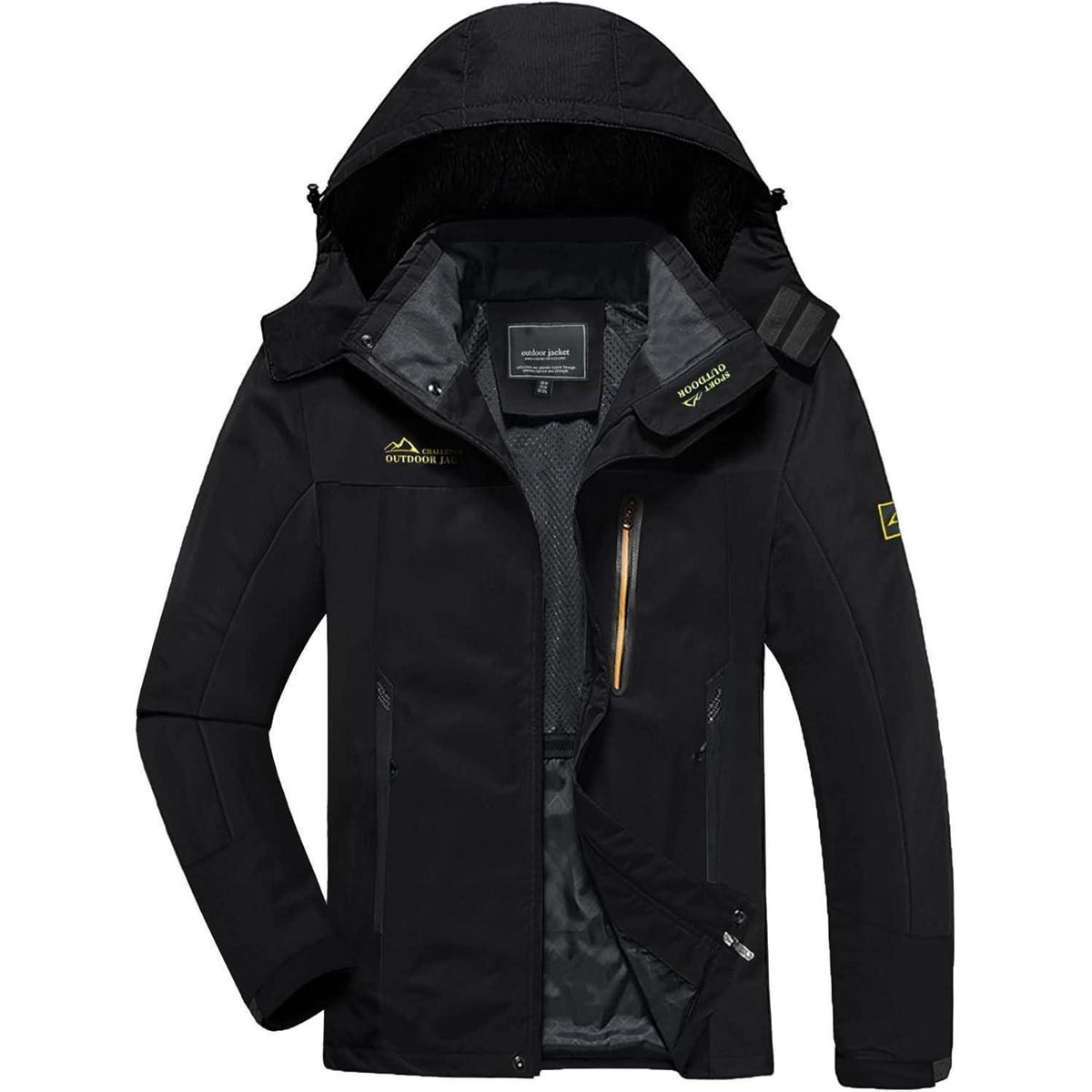 Herren Softshelljacke wasserabweisend mit abnehmbarer Kapuze Schwarz