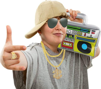 Fasching Karneval Kostüm 5 in 1 Vokuhila Set Boombox Perücke Zubehör