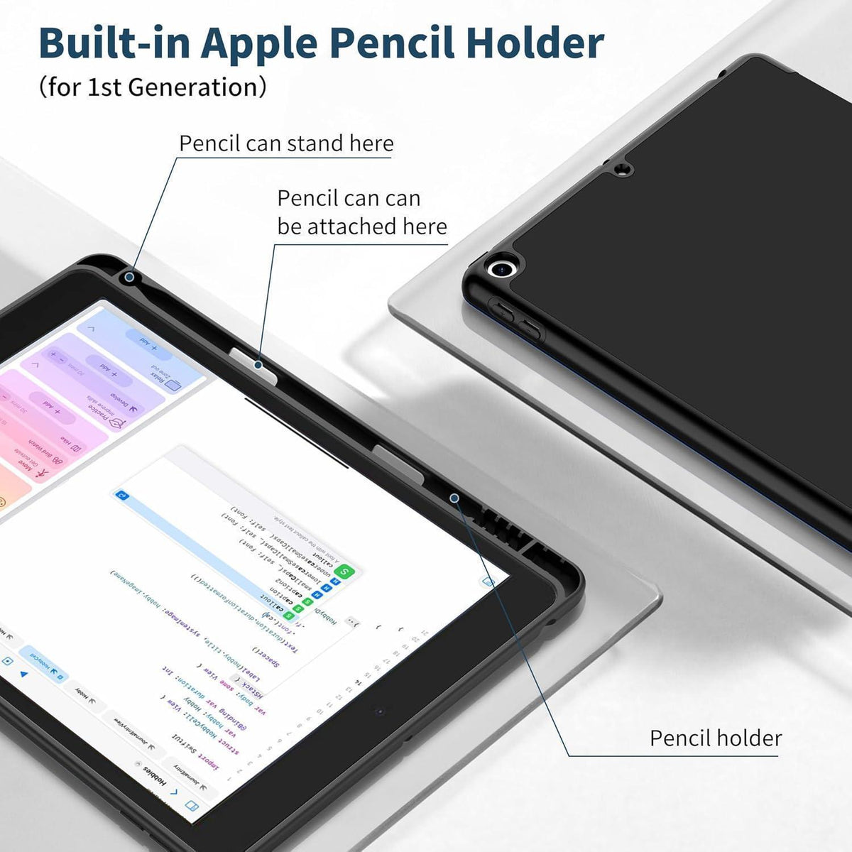 iPad 10.2 Zoll Hülle mit Stifthalter und Standfunktion, Schwarz