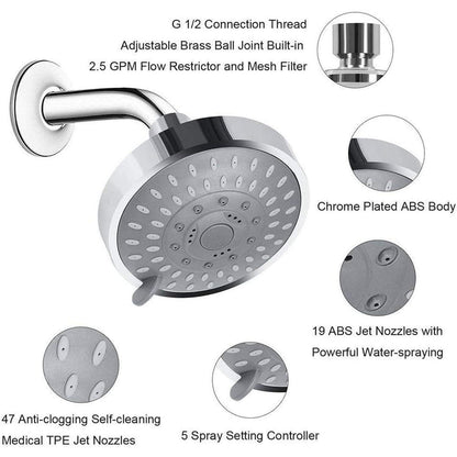 Regendusche Duschkopf 360° verstellbar, 5 Modi, Chrom