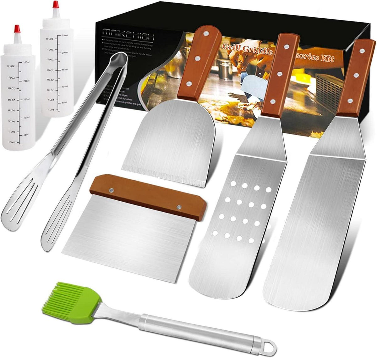 Grillspachtel Set Edelstahl BBQ Zubehör 8-teilig BBQ Werkzeug Set