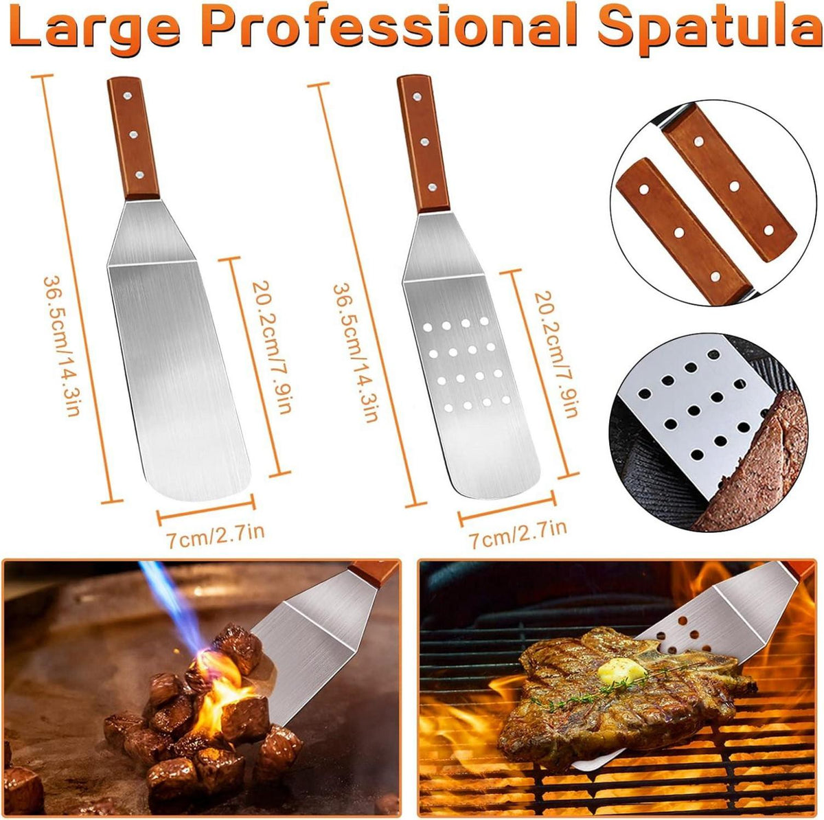 Grillspachtel Set Edelstahl 8-teilig BBQ Zubehör Profi