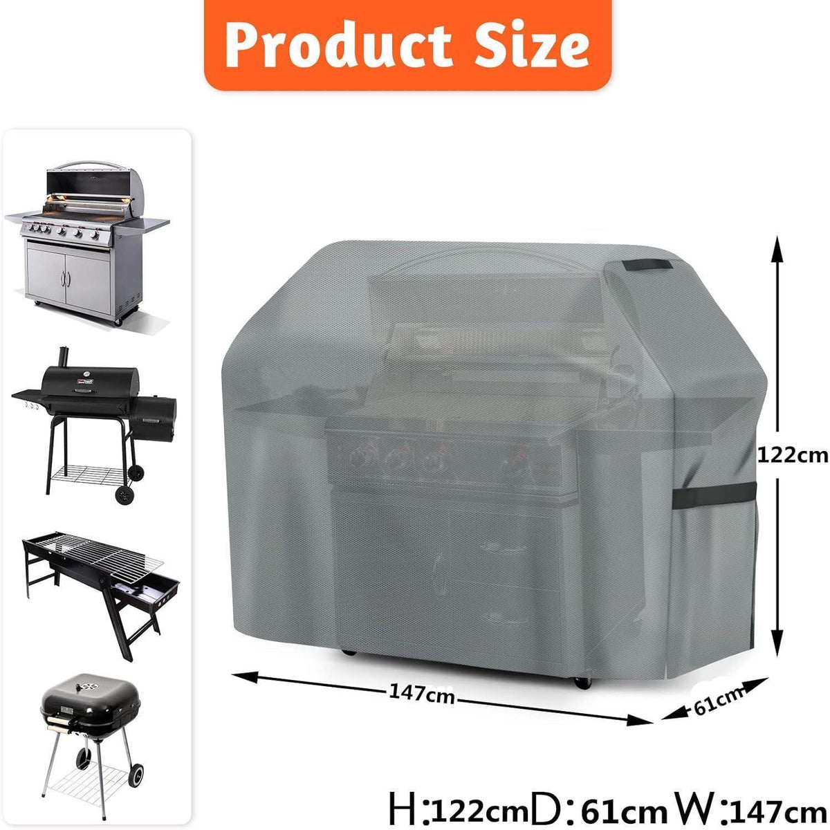 Wetterfeste Grillabdeckung 147x61x122cm – Grau