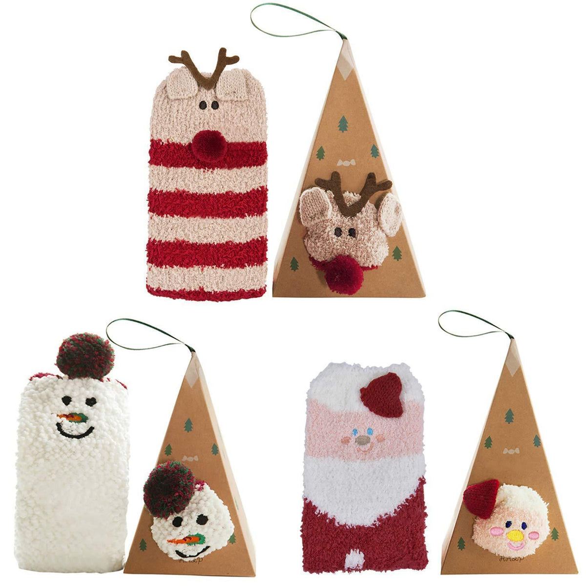 Weihnachtssocken Damen 3 Paar Kuschelsocken mit Tiermuster