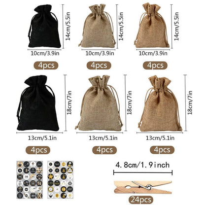 24 Jute Adventskalender zum Befüllen mit Zubehör