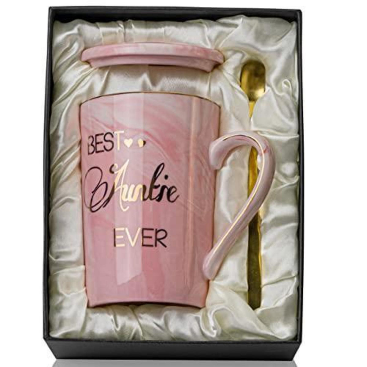 Tasse "Best Auntie Ever" mit Deckel & Löffel – Geschenk für Tante