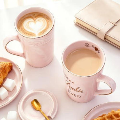 Tasse "Best Auntie Ever" mit Deckel & Löffel – Geschenk für Tante