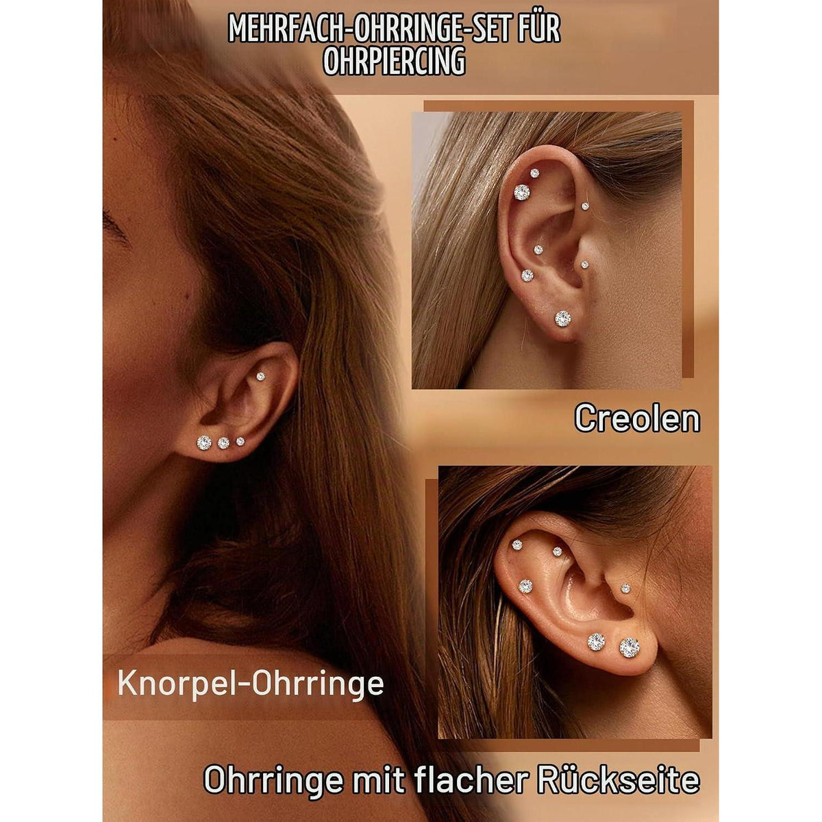 Ohrringe Set Silber Gold 5 Paar Zirkonia Damen Herren