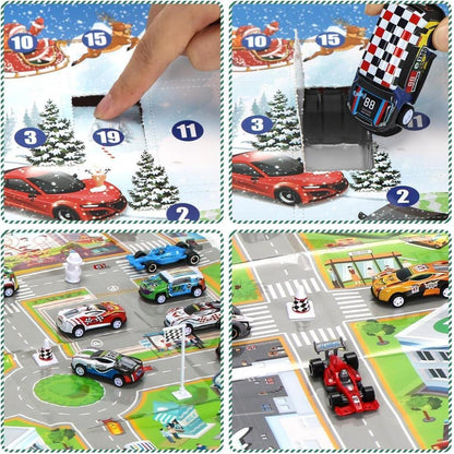 Adventskalender Auto für Kinder mit Rennspielzeug und Medaille