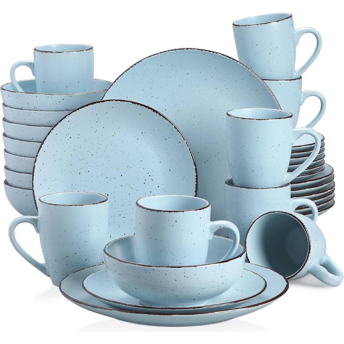 32-teiliges Steingut Tafelservice im Vintage Look, Blau