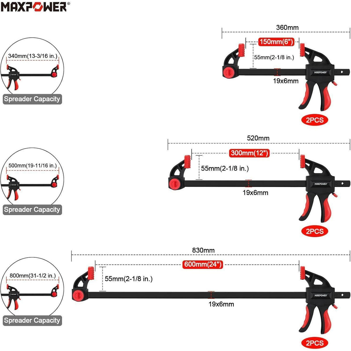 Schnellspannzwingen Set 6 Stück 150/300/600mm für Modellbau